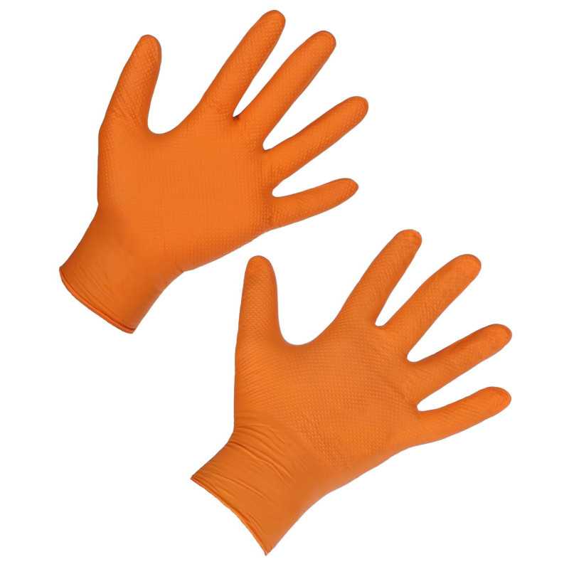 Rękawice nitrylowe Nitrile X-GRIP 240 mm, roz. L, 50 sztuk, pomarańczowe, Kerbl
