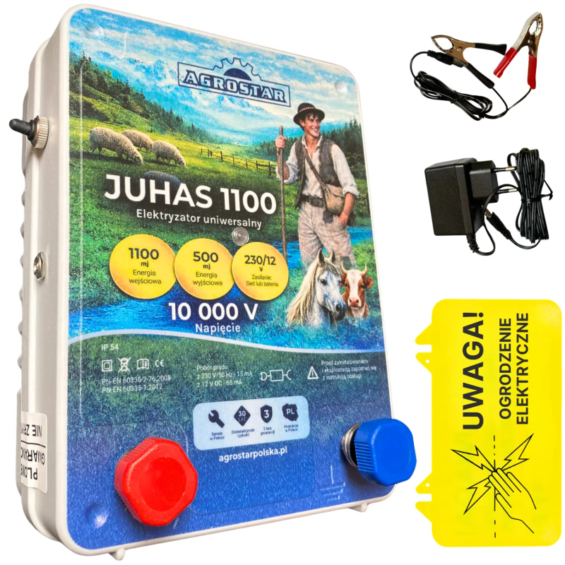 ELEKTRYZATOR PASTUCH ELEKTRYCZNY JUHAS 1100 12V/230V Akumulator / Sieciowy